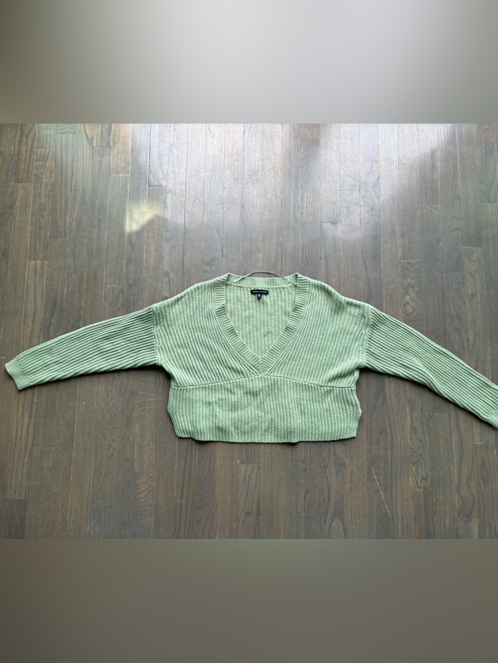 Kendall & Kylie Sage Green V-Neck Ribbed Cropped Sweater